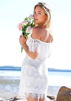 Hollowed Lace Bodycon Dress - White