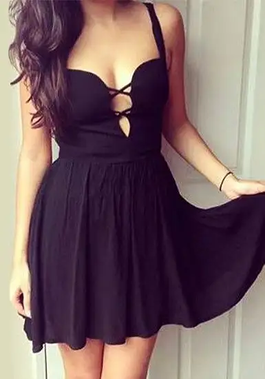 Crisscross Cutout Dress - Black by LookBookStore