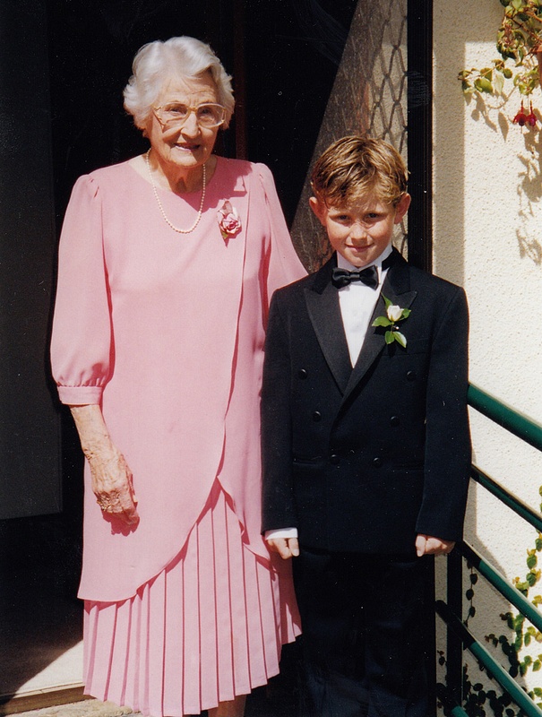 Mum and Ethan off to Sue and Kim's wedding 1999