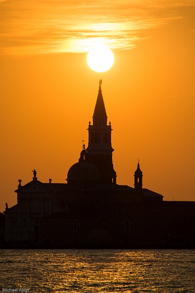Campanile of San Giorgio Maggiore scratches the Venice morning sun.