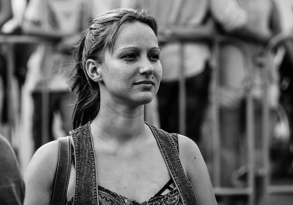 Thoughtful Young Woman in Black and White