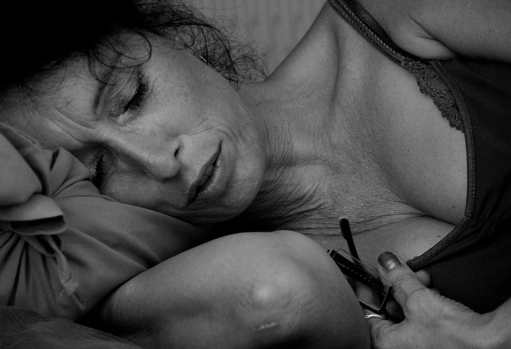 Intimate Black and White Portrait of a Woman in Relaxation