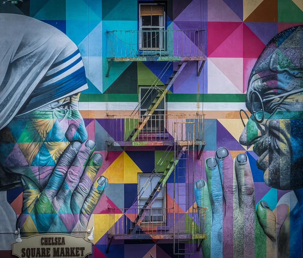 Inspiring Mural of Mother Teresa and Gandhi in Chelsea, New York
