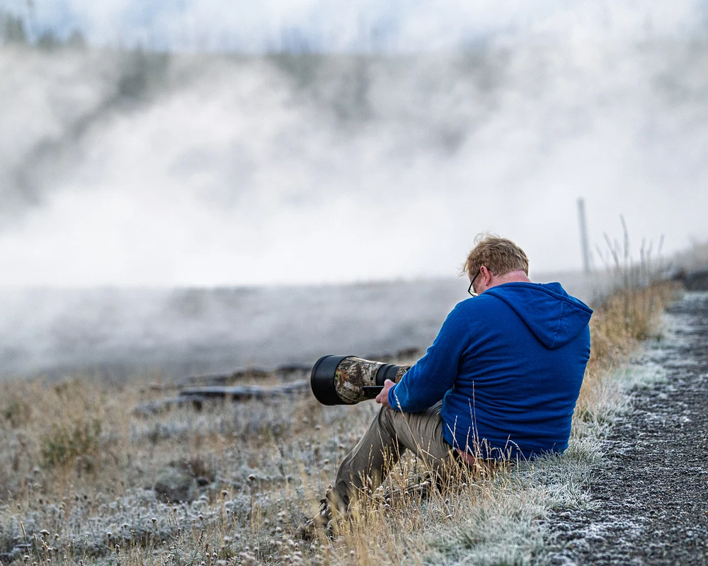 Dimitri Photographing Bison at Yellowstone Lake