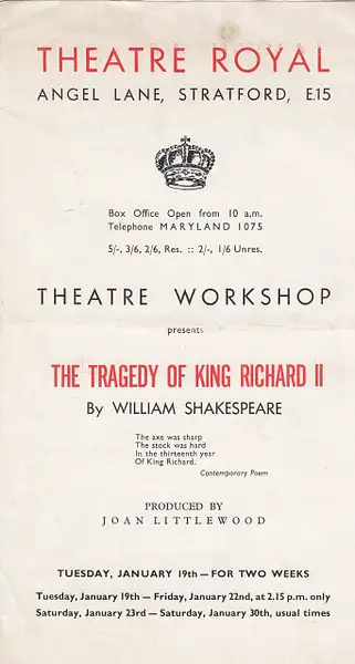 Richard II Theatre Workshop Stratford 1954 by Stuart...