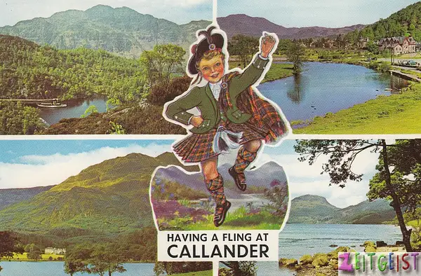 Having a fling at Callander, Scotland vintage postcard...