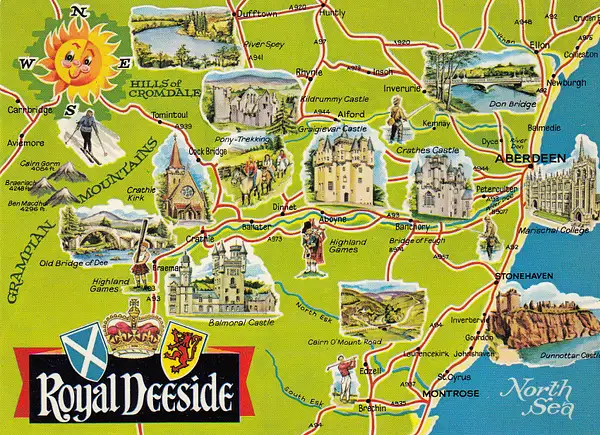 Royal Deeside - illustrated map - vintage Scotland...