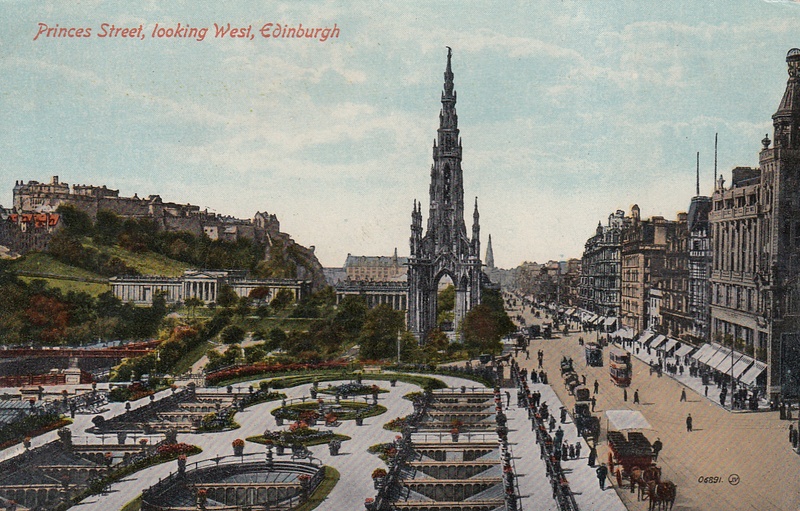 Princes Street looking West, Edinburgh - vintage Scotland postcard