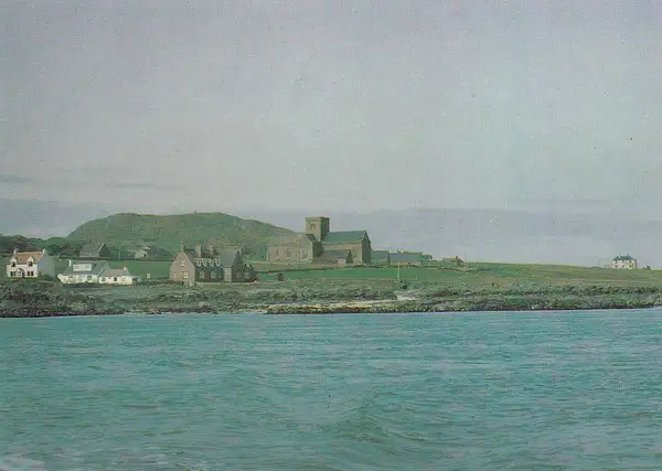 Iona Abbey from the ferry - vintage Scotland postcard by...
