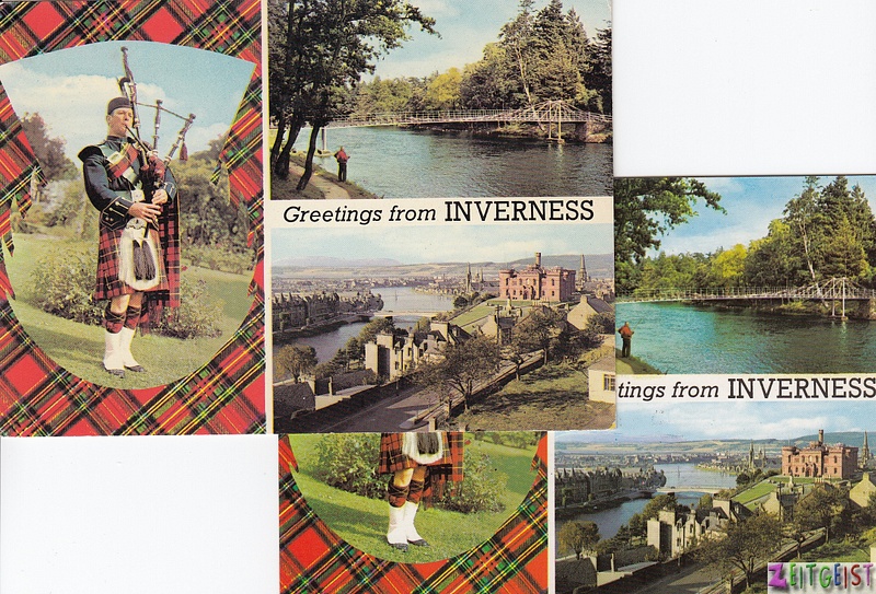 Inverness multiview with piper (job lot x 2) - vintage Scotland postcard