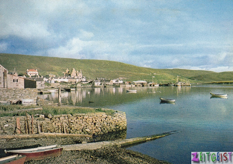 Scalloway Harbour, Shetland - vintage scotland postcard