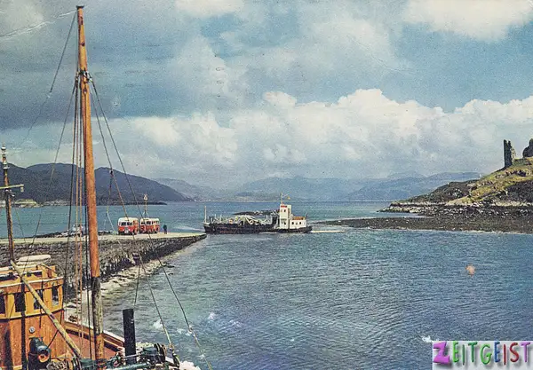 Ferry and Castle Moil, Kyleakin, Isle of Skye - vintage...