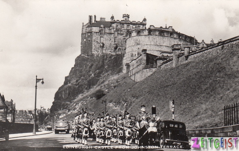 Edinburgh Castle from Johnston Terrace with pipe band