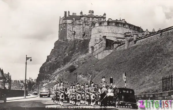 Edinburgh Castle from Johnston Terrace with pipe band by...