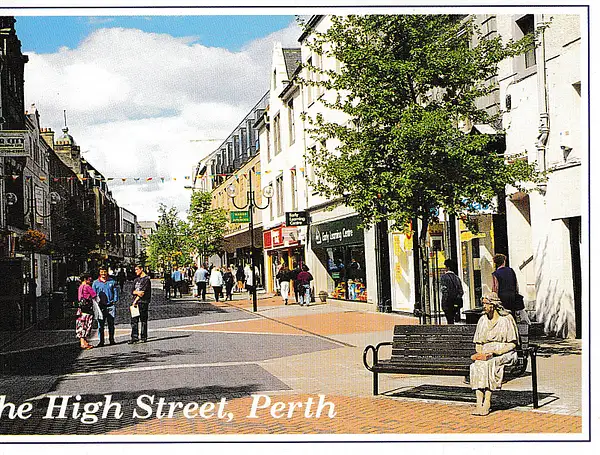 The High Street Perth with bronze lady by Stuart...