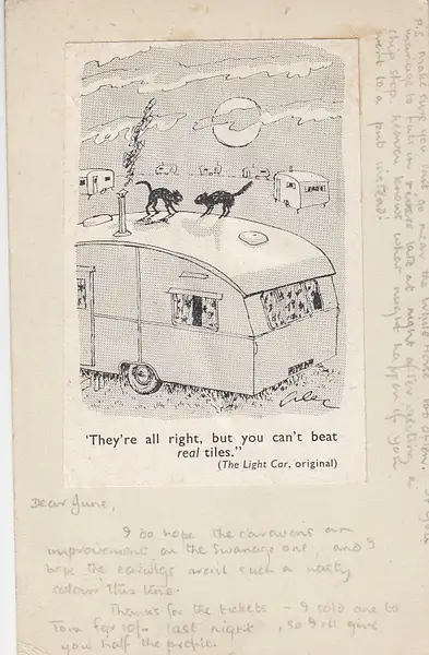 Caravan cartoon postcard by Stuart Alexander Hamilton