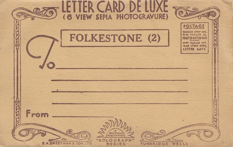 Folkestone, Kent - six (6) sepia photogravure vintage lettercard