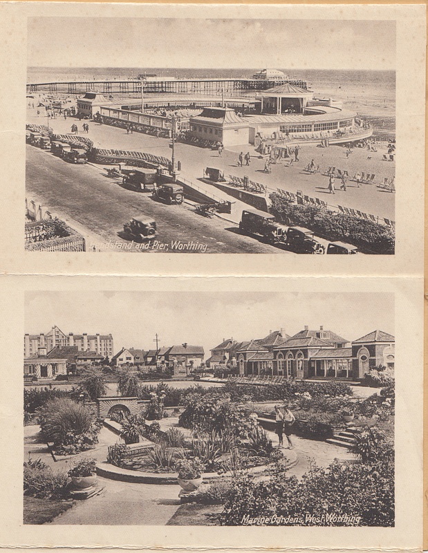 Worthing, Sussex - five (5) sepia views - vintage lettercard