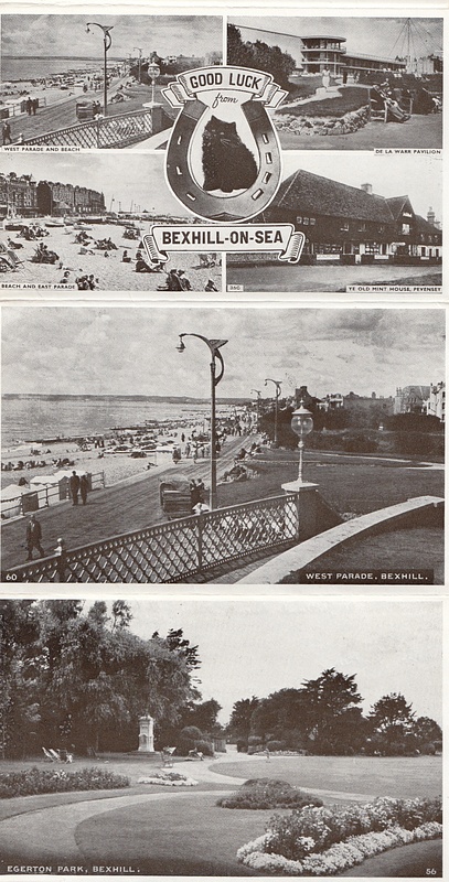 Bexhill-on-Sea, Sussex - six (6) view vintage lettercard - prom, Egerton Park+