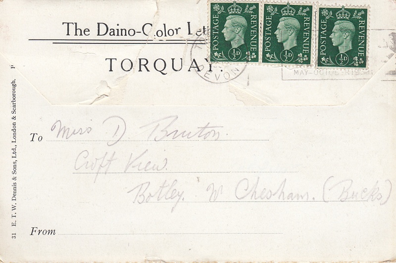 Torquay, Devon - Daino Color 9 view vintage lettercard