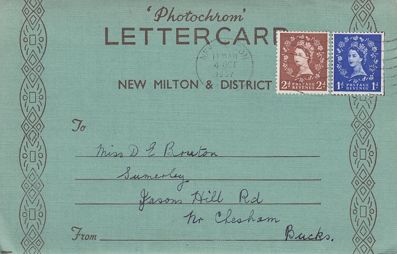 New Milton / Barton on Sea, Hampshire 6 (six) view vintage Photochrom lettercard