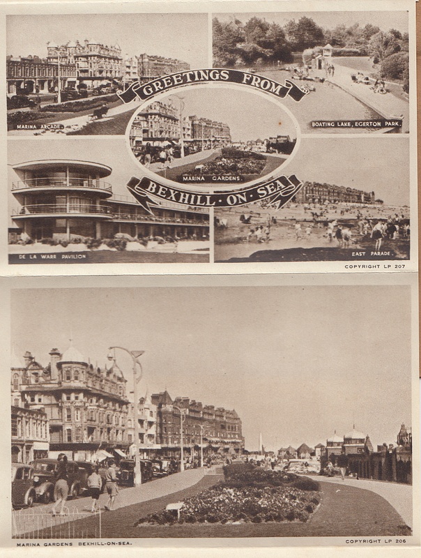 Bexhill-on-Sea, Sussex 8 (eight) view vintage photogravure lettercard