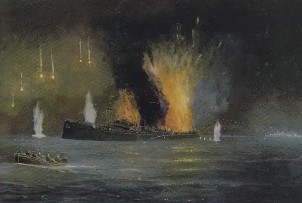 SS Anglo Saxon under attack 1940 - WW2 painting by...