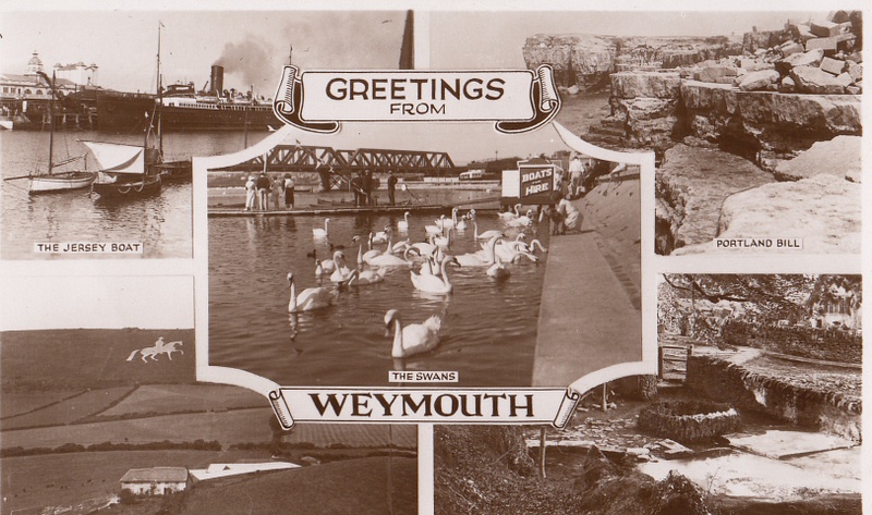 Weymouth, Dorset multiview, Portland Bell, wishing well, Jersey boat