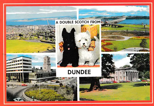 Dundee Scottie dog multiview - vintage Scotland postcard...