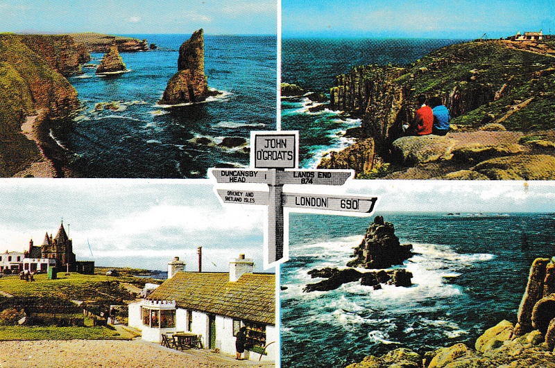 John O'Groats / Lands End multiview - vintage Scotland / England postcard