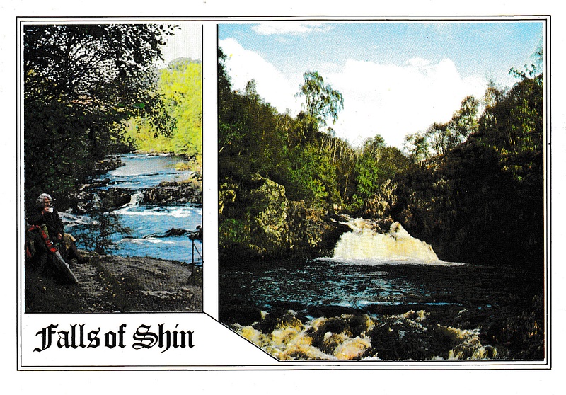 Falls of Shin, Sutherland multiview - vintage Scotland postcard