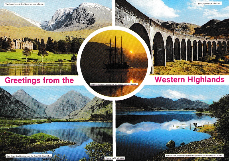 Western Highlands (Glenfinnan, Fort William +) multiview - vintage Scotland postcard