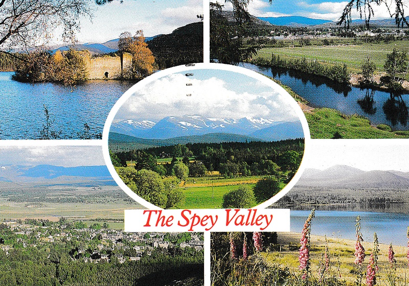 Spey Valley (Cairngorms etc) multiview - vintage Scotland postcard