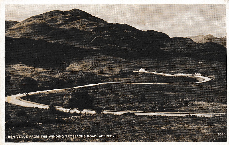 Ben Venue from the winding road, Aberfoyle, Perthshire - vintage Scotland postcard