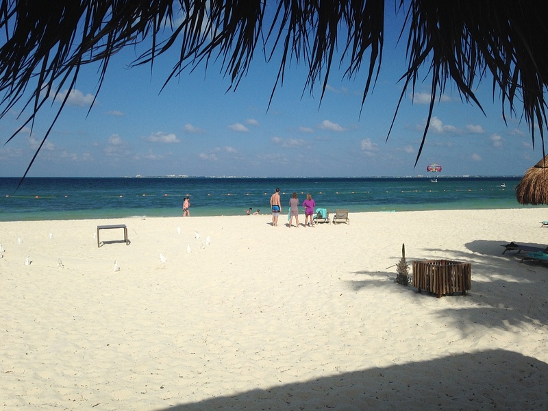 View of beach from Beach House restaurant - Isla Mujeres in the distance.