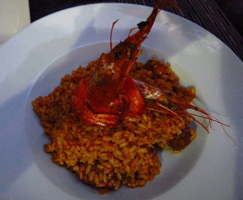 paella with grilled prawns