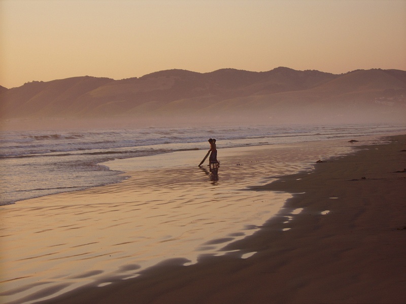California Coast kids on the beach at sunset