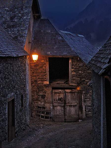 Old barn at night by Daniel Guimberteau