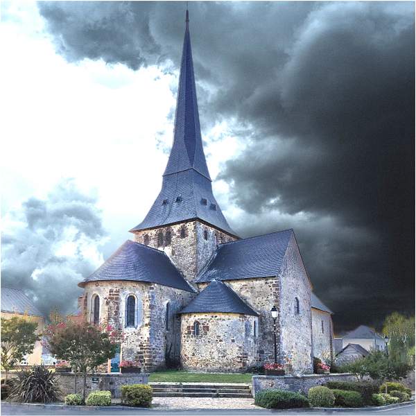 Church by stormy weather by Daniel Guimberteau