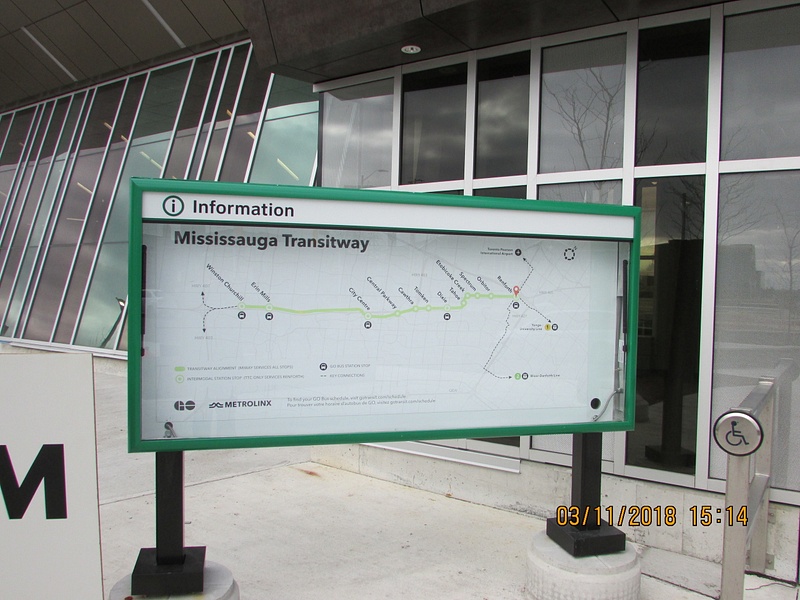 Mississauga Transitway sign and map.