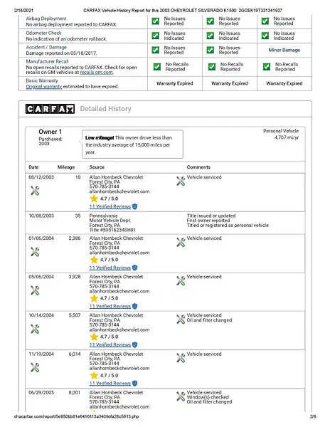 CARFAX Vehicle History Report for this 2003 CHEVROLET...