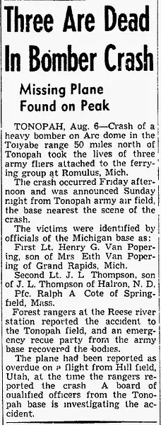 Reno Evening Gazette 1945_08_06_0016 Bomber Crash by...