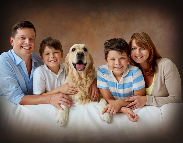 Family and Dog on White Couch - LuminousLight
