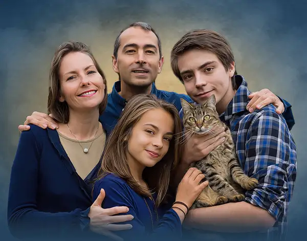 Family and Cat on Blue by LuminousLight