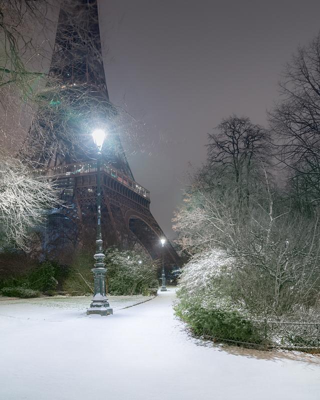 Eiffel Tower in Snowy Winter, Paris, 2021