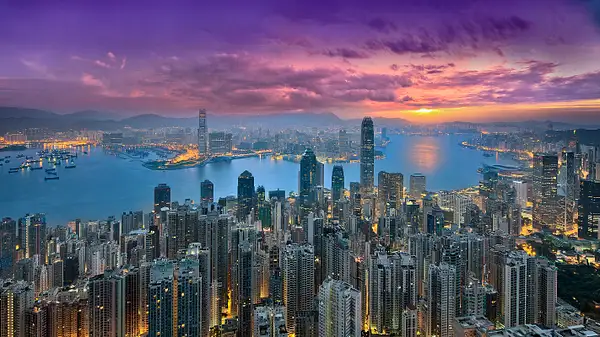 Sunrise over Hong Kong Victoria Peak by...