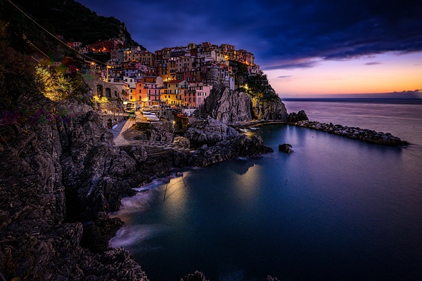 Long exposure blue hour shot of Manarola - Travel - Andrew Newman Photography