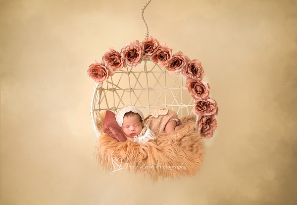 Newborn baby girl in a swing chair_Flora_Levin - Newborn - Flora Levin Photography  