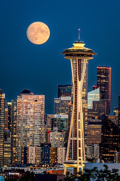 Seattle Moon-1 - Cityscape Photography - John Dukes Photography 