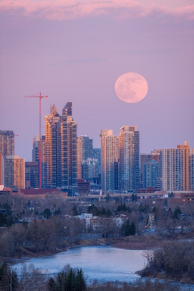 Pink Moon Over Calgary, Alberta - City of Calgary - Yves Gagnon Photography 